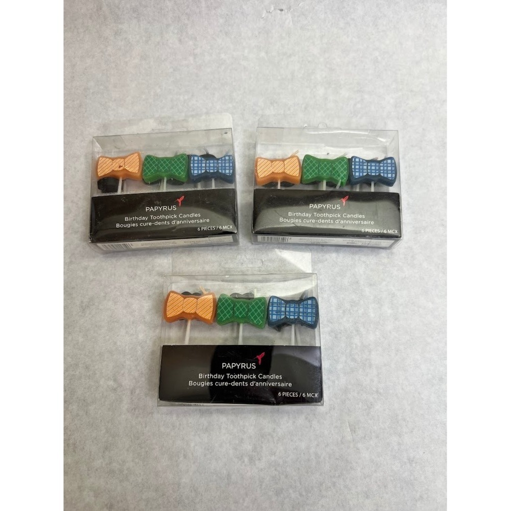 Papyrus Birthday Toothpick Candles Bow Tie Mustache Lot of 3 Packs 18 Total